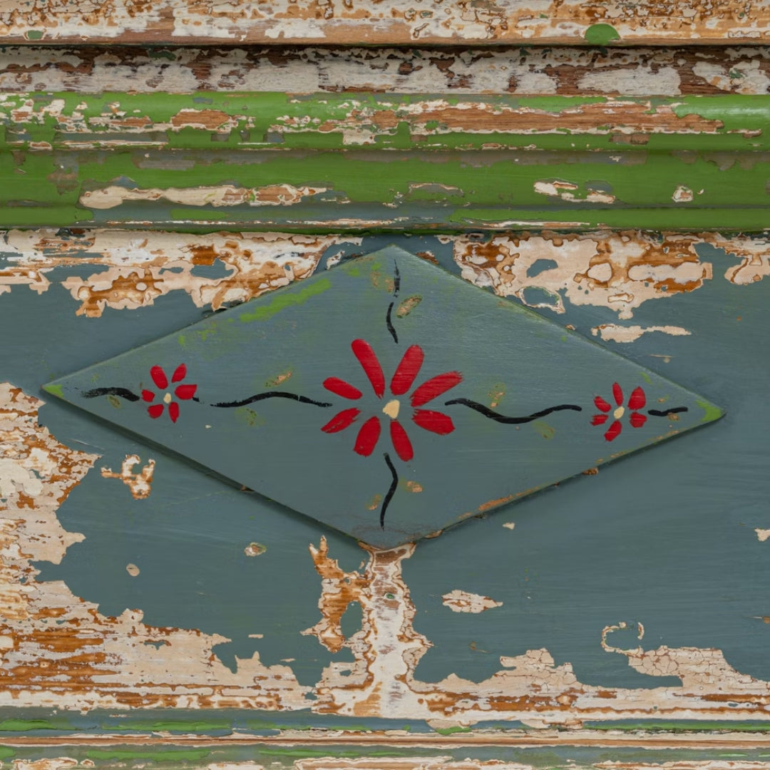 Vintage Green and Turquoise Distressed Armoire, Circa 1850