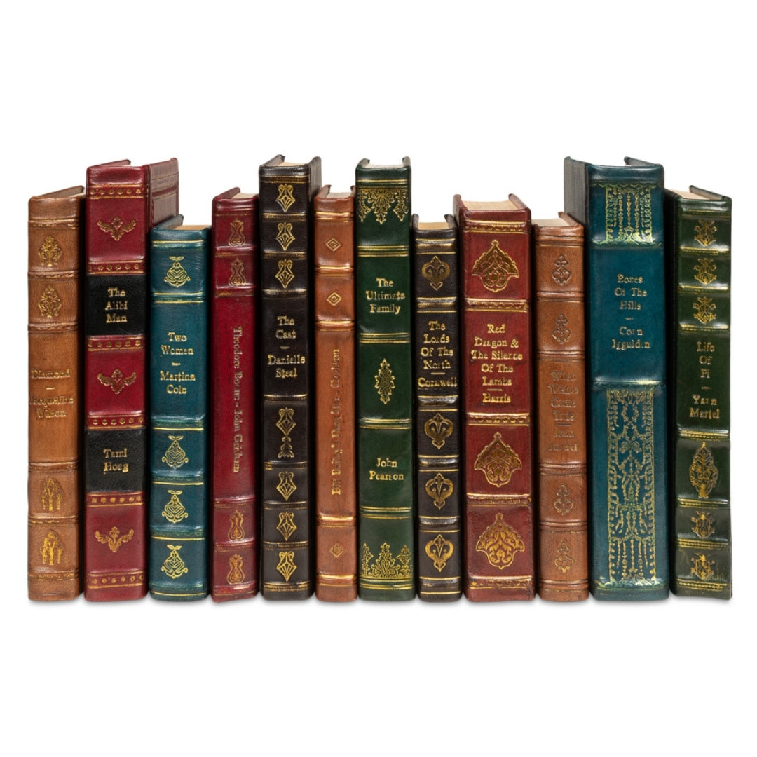 Vintage Hand-Bound Leather Books, Set of 12