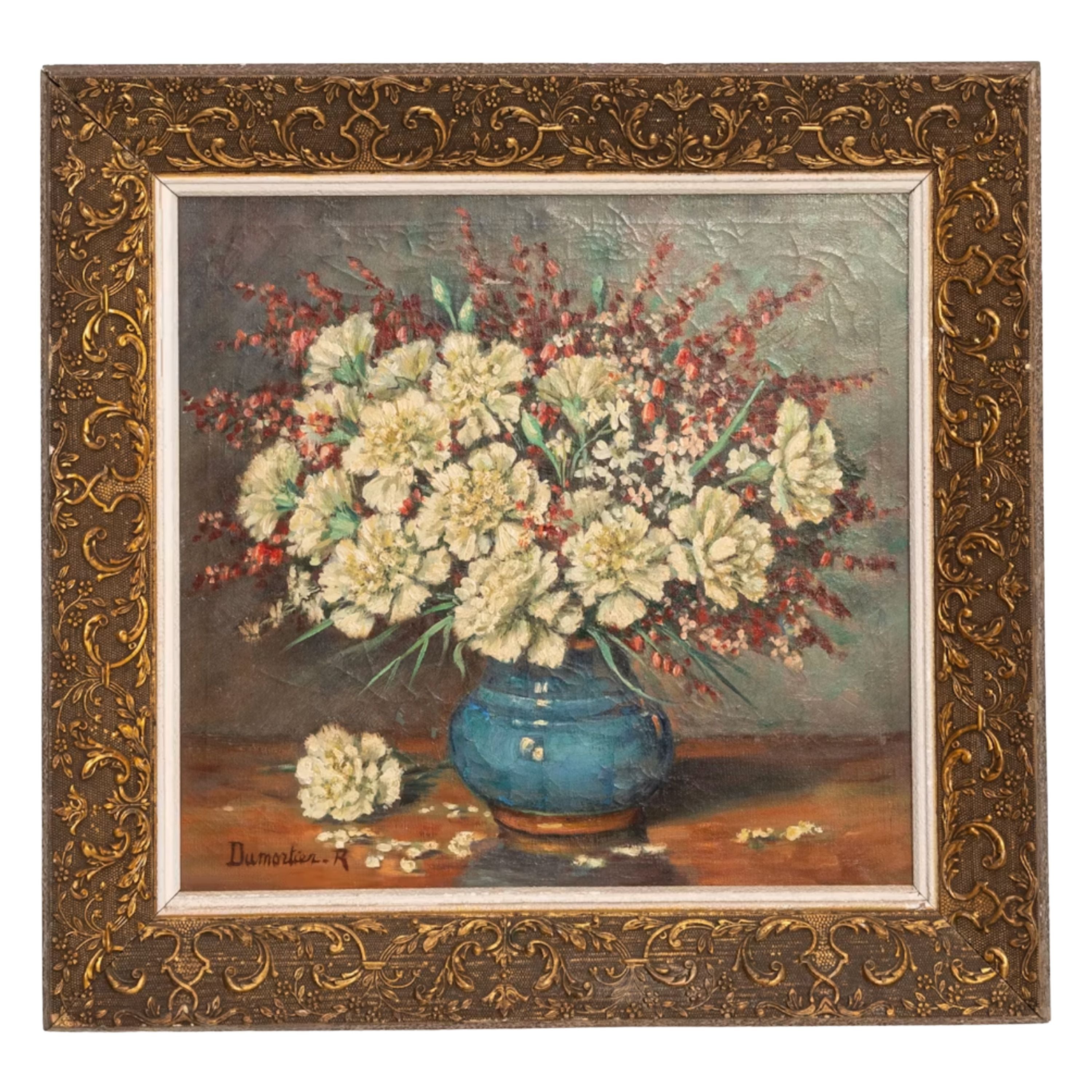 Vintage Floral Still Life in Ornate Gold Frame, Circa 1940