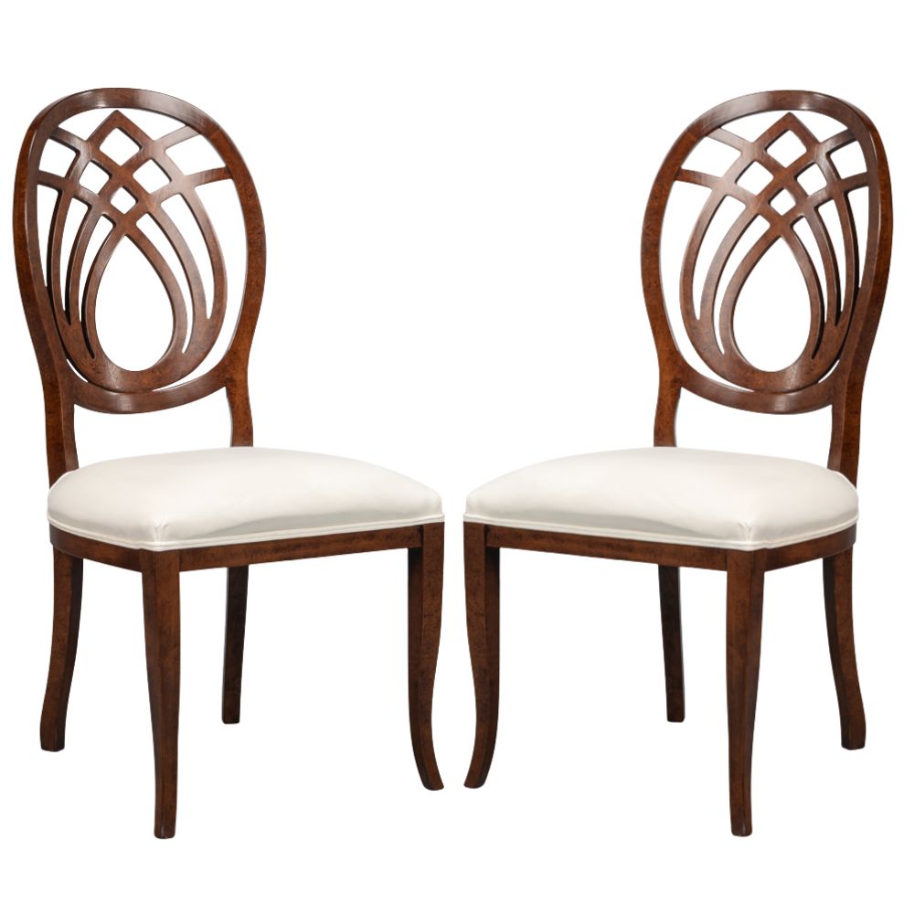Walnut Wood Curved Lattice Back Chairs - Set