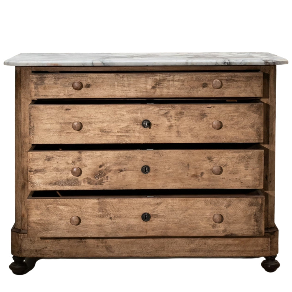 Marble Top Rustic French Chest, Circa 1880