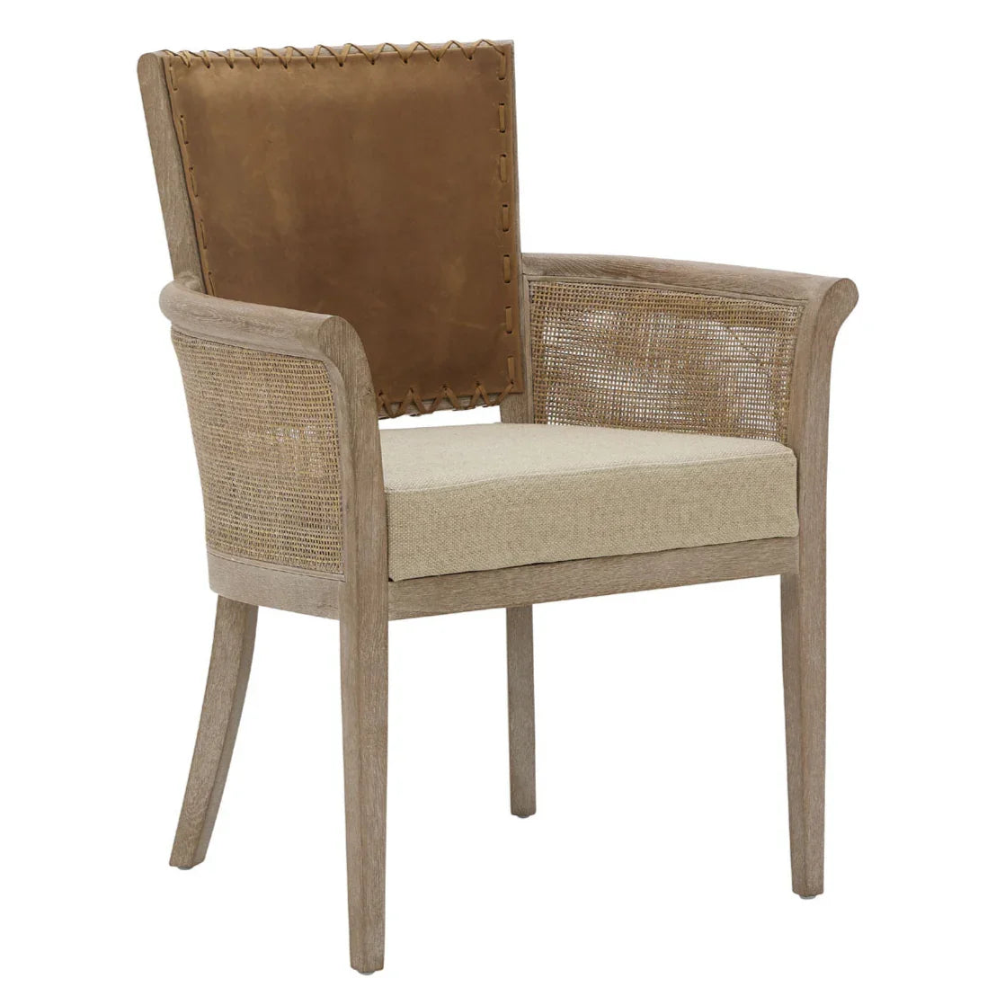 Stitched Leather Back Cane Arm Chair