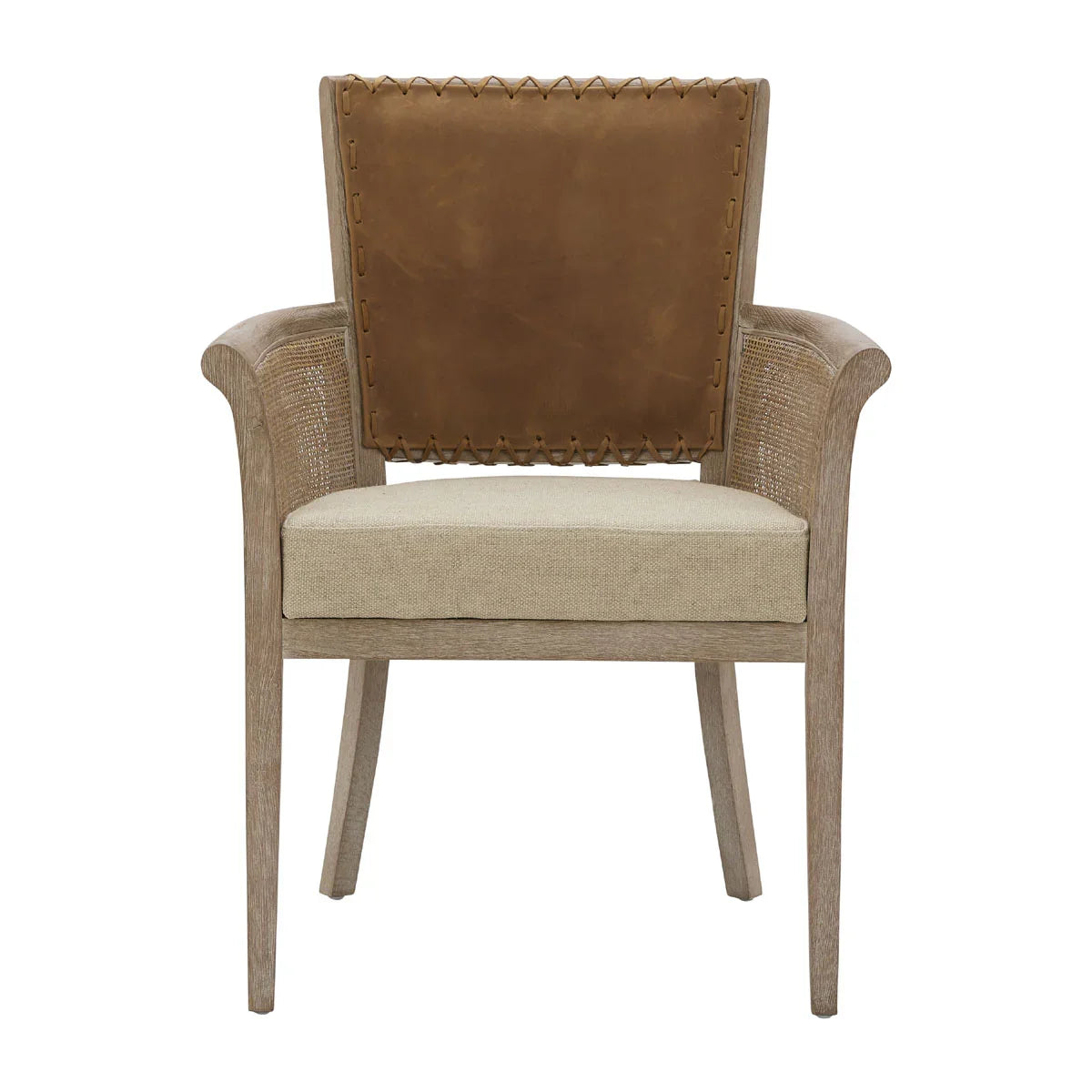 Stitched Leather Back Cane Arm Chair