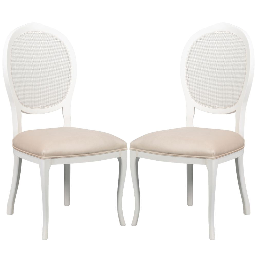 White Oval Cane Back Side Chairs