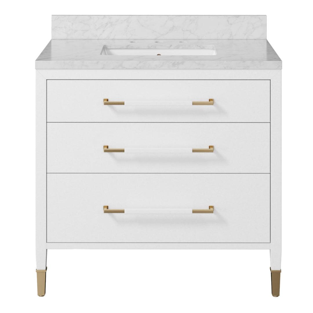 Contemporary White Vanity with Brass Pulls