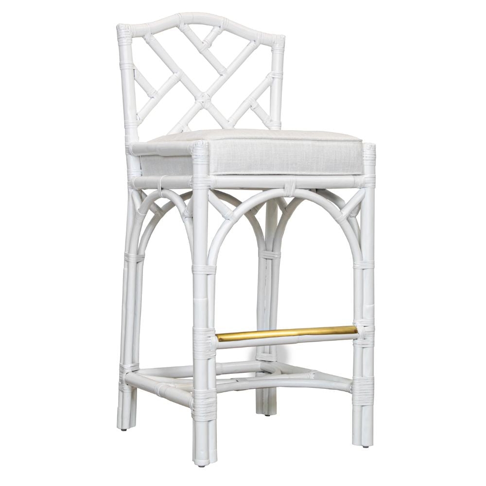 Chippendale Luxe Rattan Counter Stool with Gold Footrest
