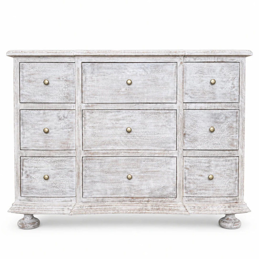 Whitewashed Cottage Nine-Drawer Dresser