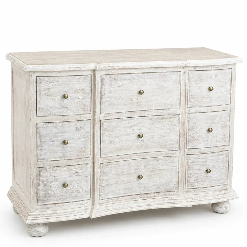 Whitewashed Cottage Nine-Drawer Dresser