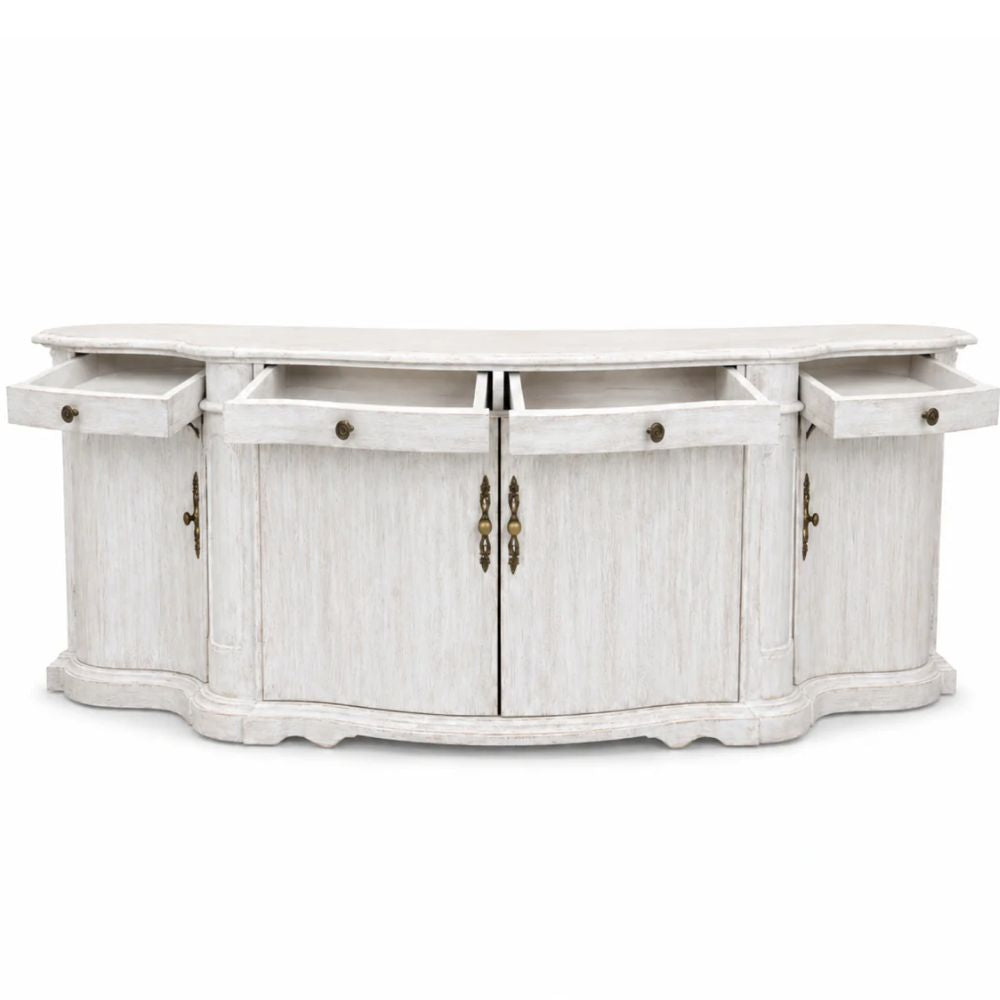 Whitewashed Wood Curved Courbe Buffet