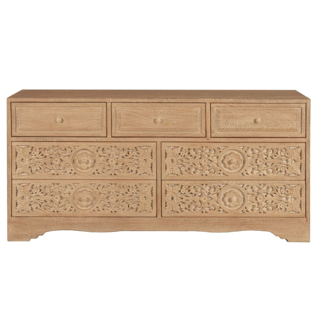 Whitewashed Mango Wood Dresser on Plinth Base