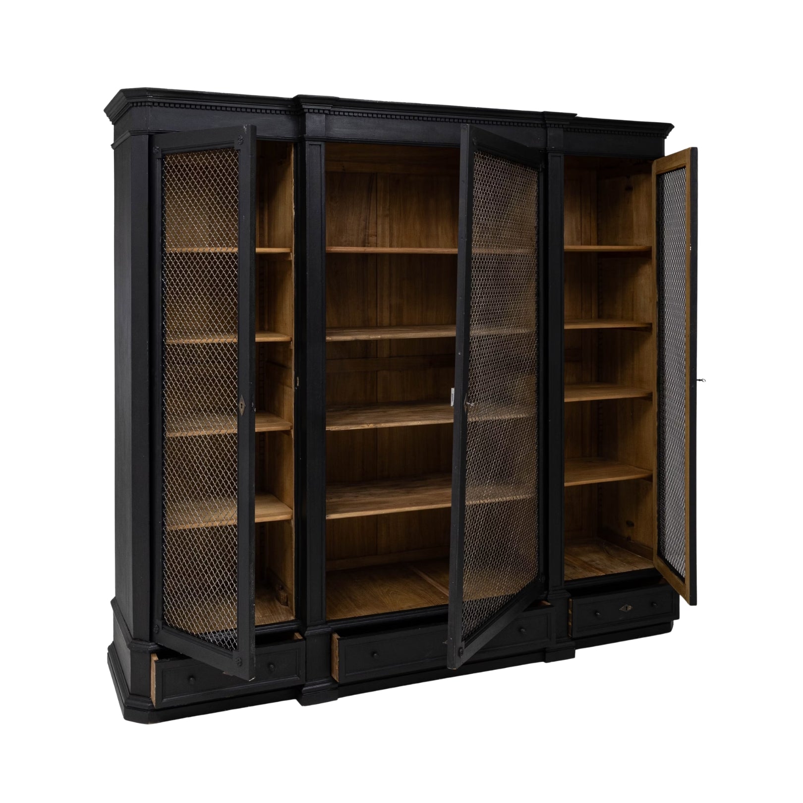 Estee Noir French Chicken Wire Door Cabinet, Circa 1900
