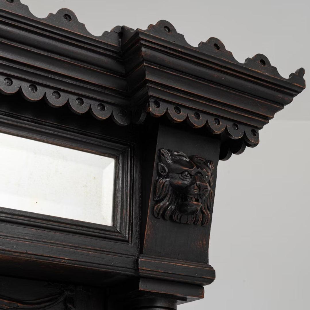 Gothic Noir Antique Black Patinated Armoire, Circa 1850