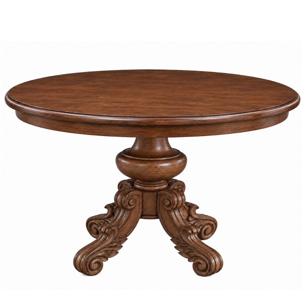 Wood Stained French Scroll Round Dining Table