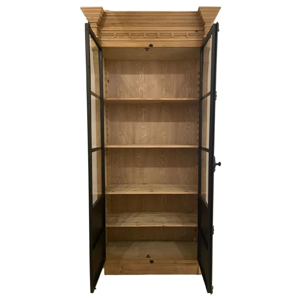 Iron Front Cathedral Pane Wood Cabinet