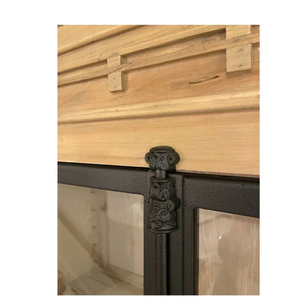 Iron Front Cathedral Pane Wood Cabinet