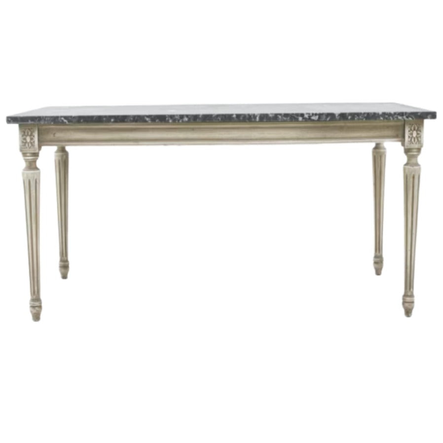 Fluted Leg Antique Coffee Table With Marble Top, Circa 1920
