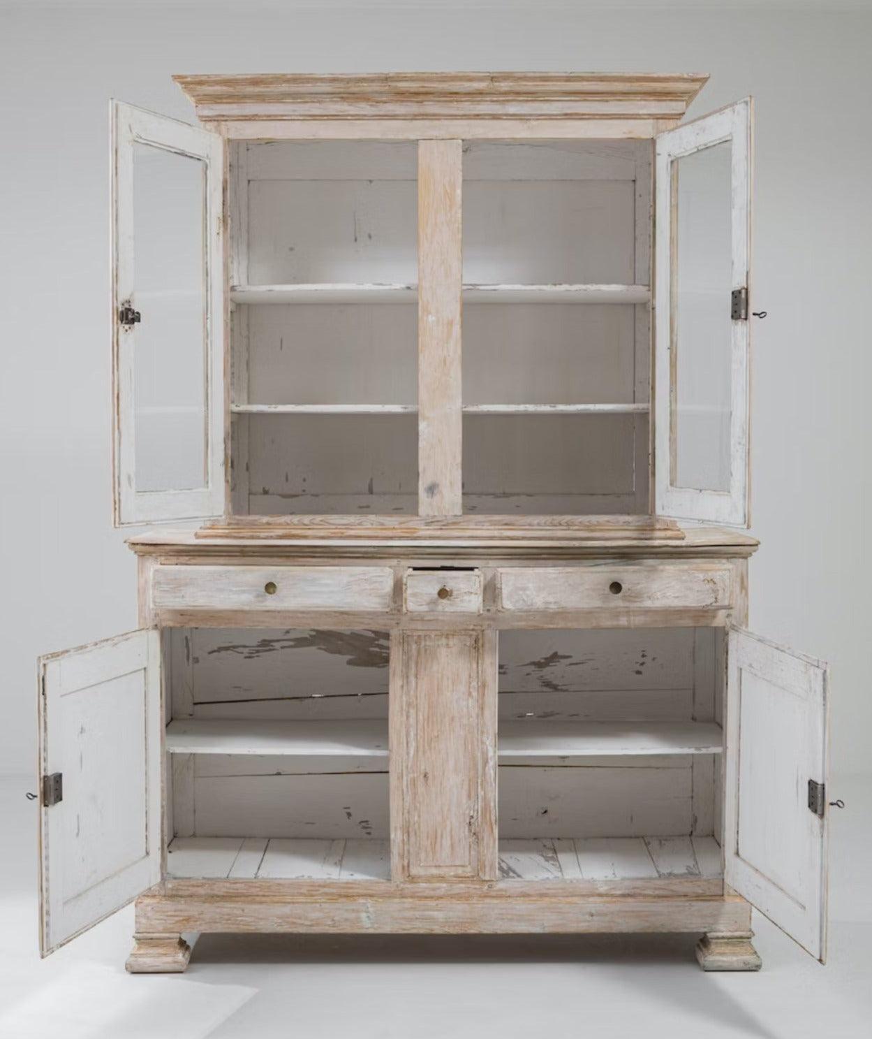 Antique French Distressed Hutch Cabinet - Belle Escape