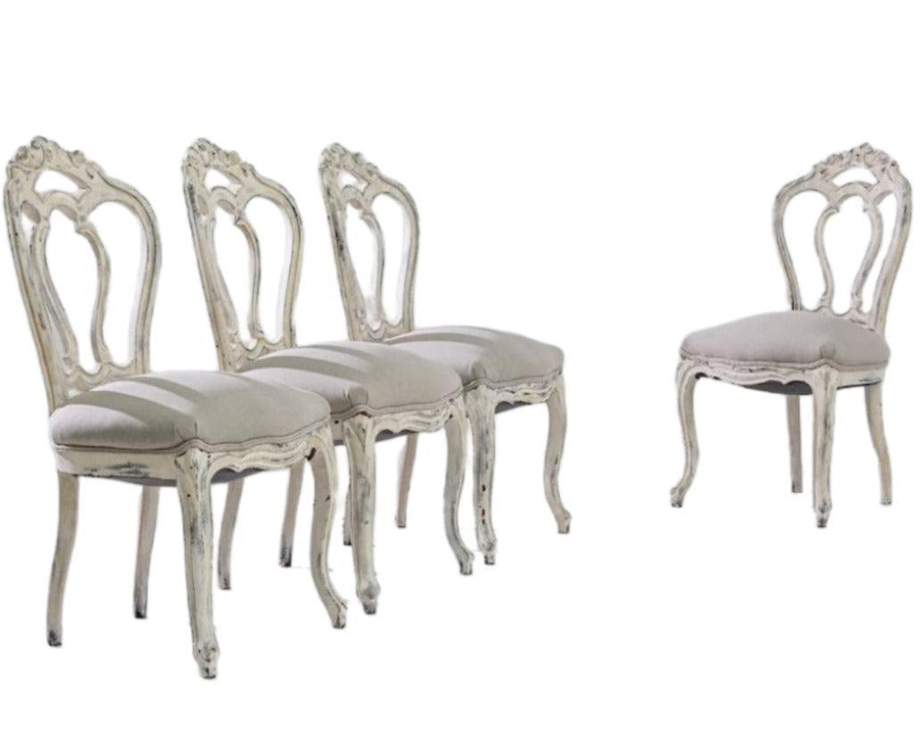 Antique French Shabby Chic Dining Chairs - Set of 4 - Belle Escape