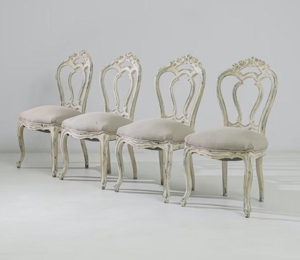 Antique French Shabby Chic Dining Chairs - Set of 4 - Belle Escape
