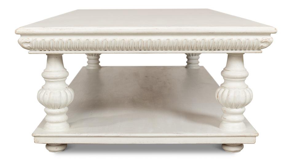 Antique White Carved Coffee Table - Belle Escape