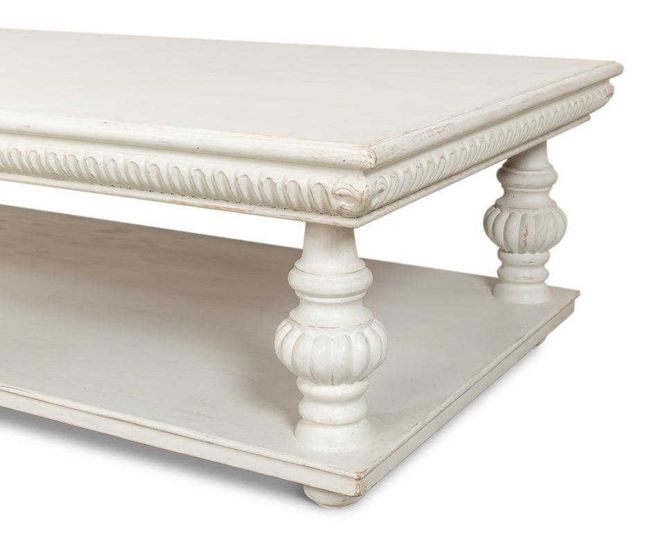 Antique White Carved Coffee Table - Belle Escape