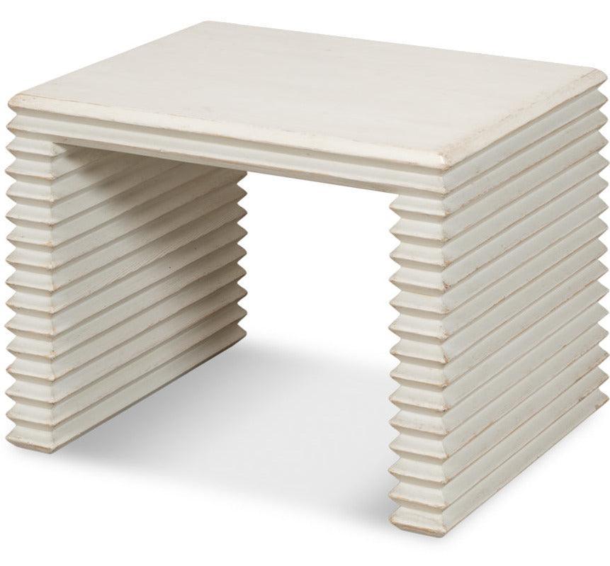Antique White Ribbed Accent Table - Belle Escape