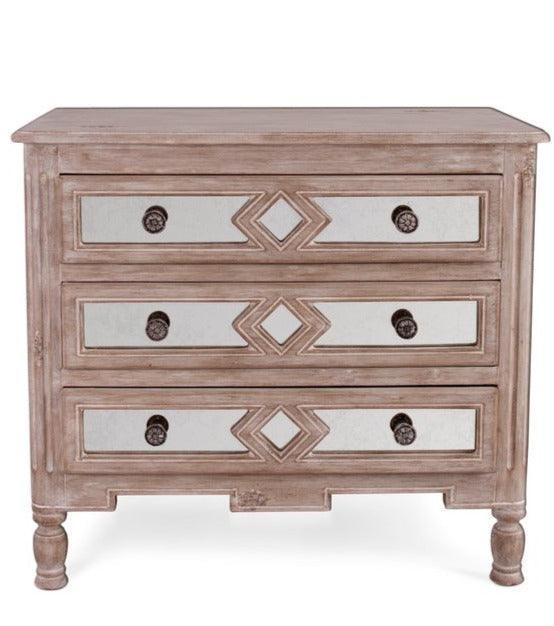 Antiqued Mirrored Diamond Chest - Belle Escape