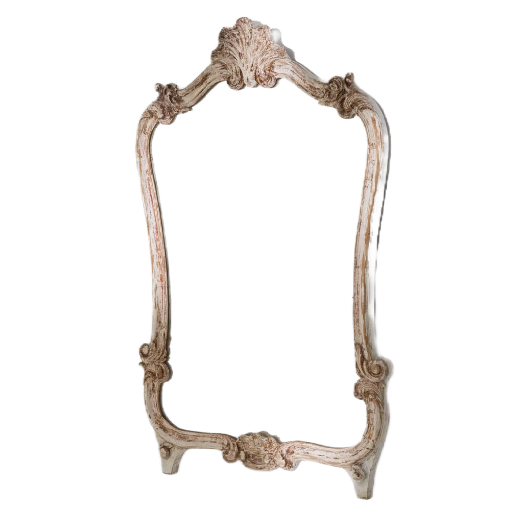 Arched Wood White Patinated Mirror