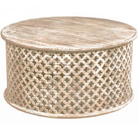 Aurora Round Natural Boho Chic Carved Coffee Table