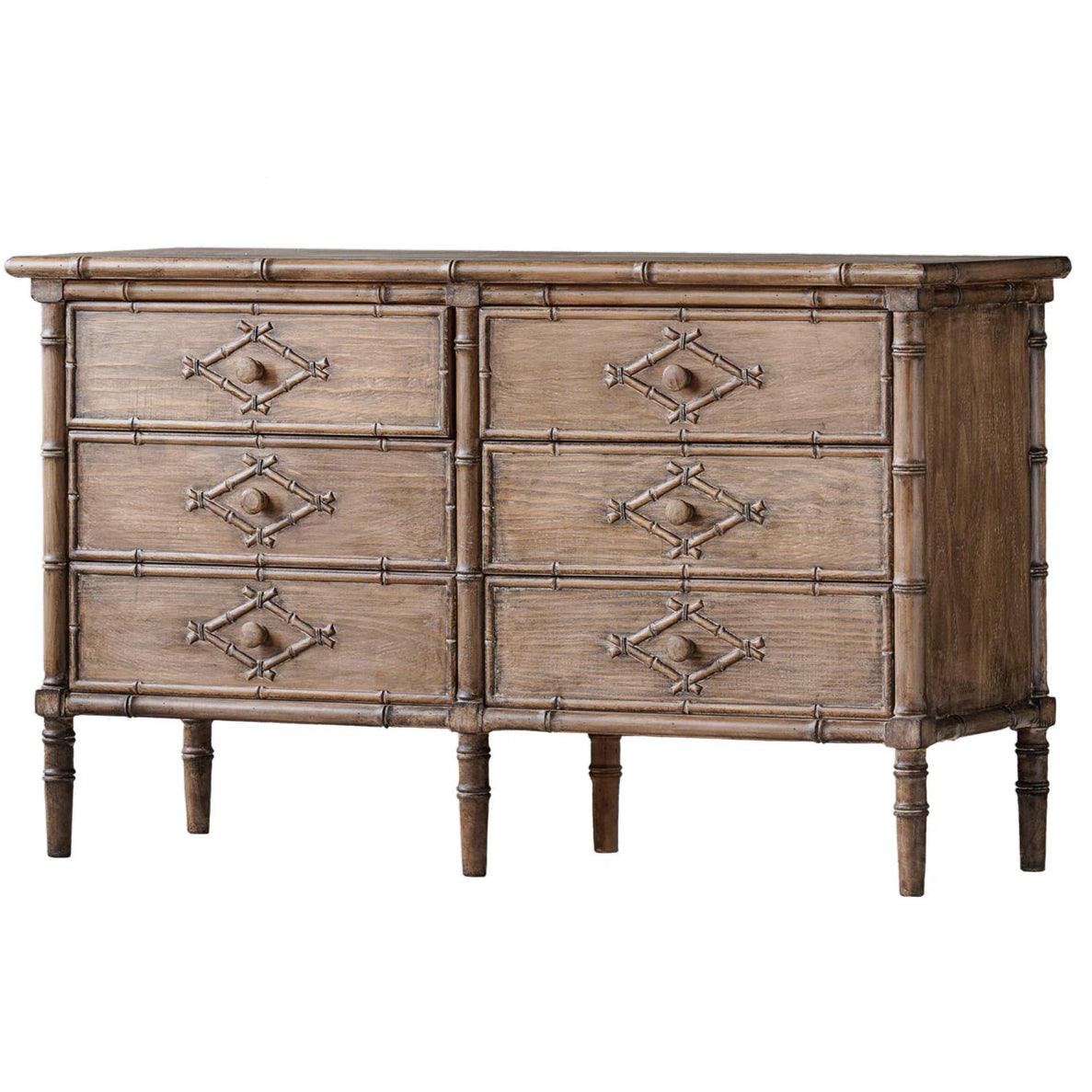 Distressed Natural Faux Bamboo Double Dresser Distressed Natural Faux Bamboo Double Dresser