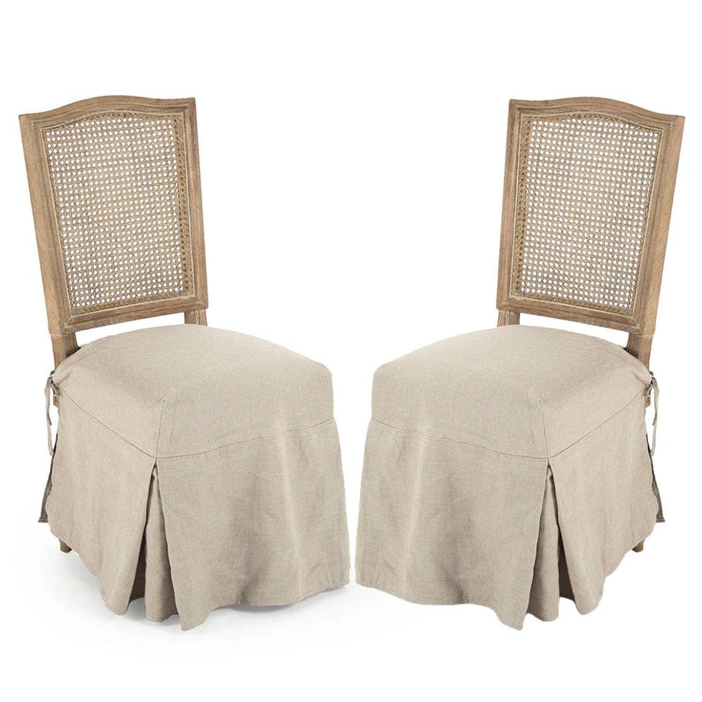 Arched French Cane Backed Apron Side Chairs | Removable Slipcover