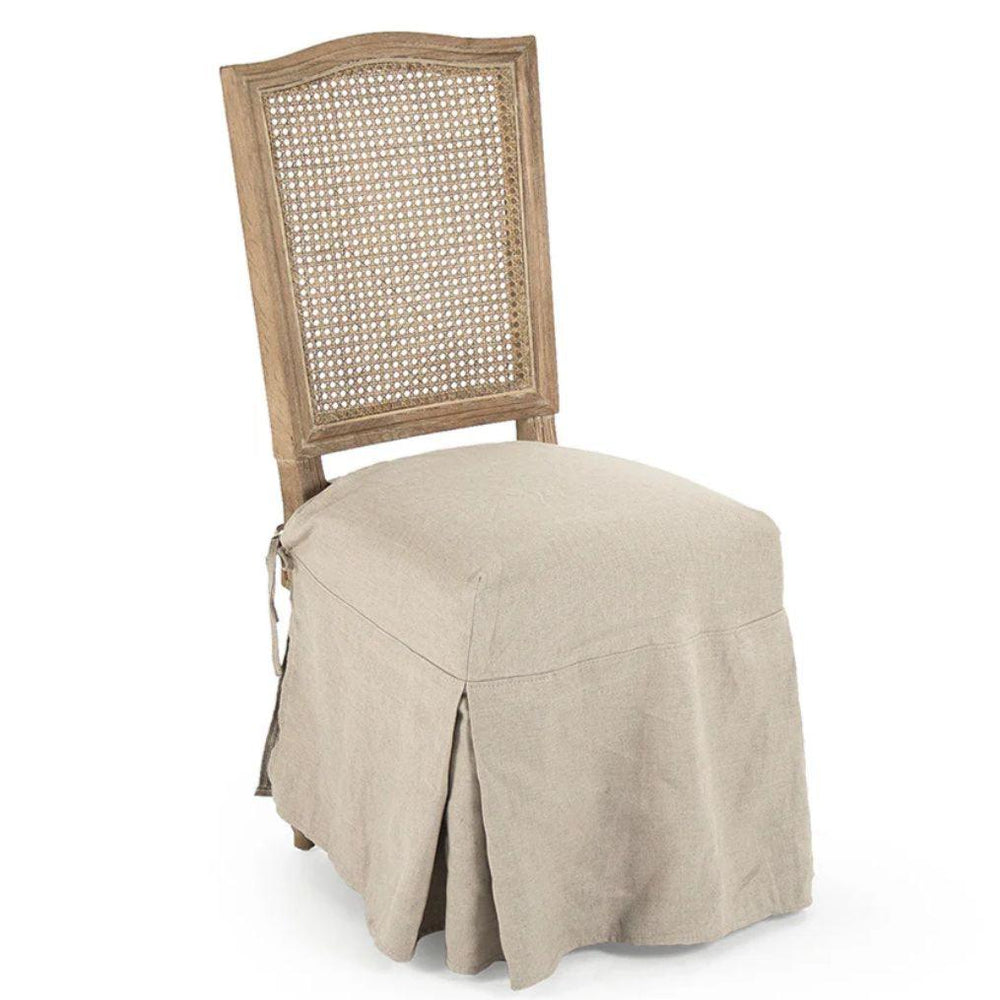 French country cane back chair with linen slipcover, shabby chic dining furniture
