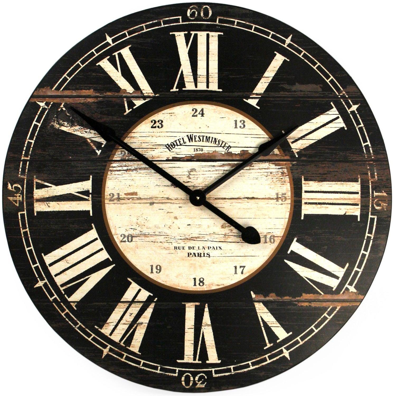 Black French Country Wooden Wall Clock - Belle Escape