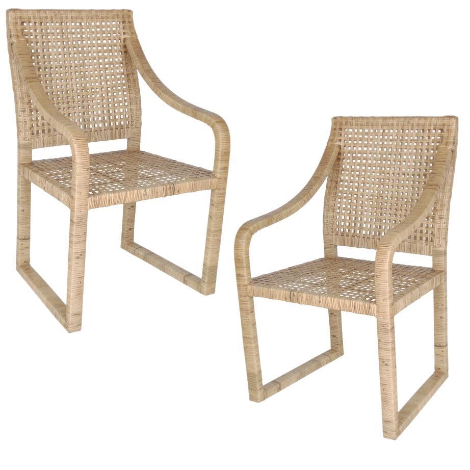 Blonde Natural Rattan Coastal Chair - Pair - Belle Escape