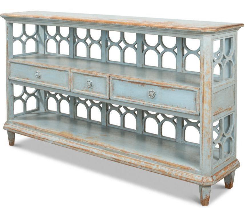 Blue French Country Wine Shelf with Drawers - Belle Escape