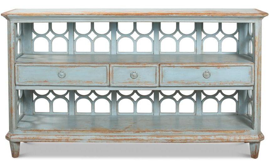 Blue French Country Wine Shelf with Drawers - Belle Escape