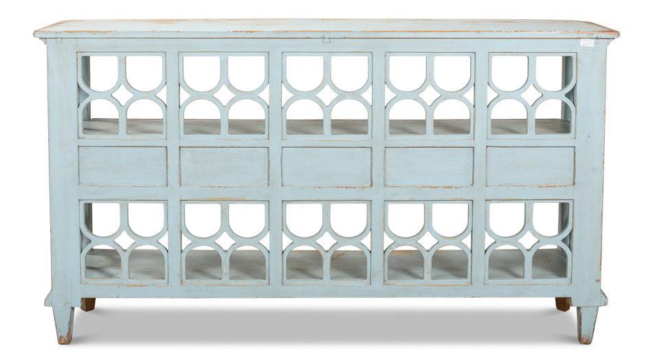 Blue French Country Wine Shelf with Drawers - Belle Escape