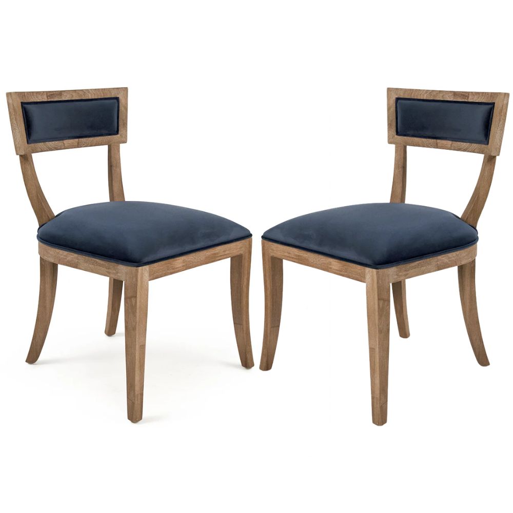 Blue Velvet Curved Back Chairs - Pair