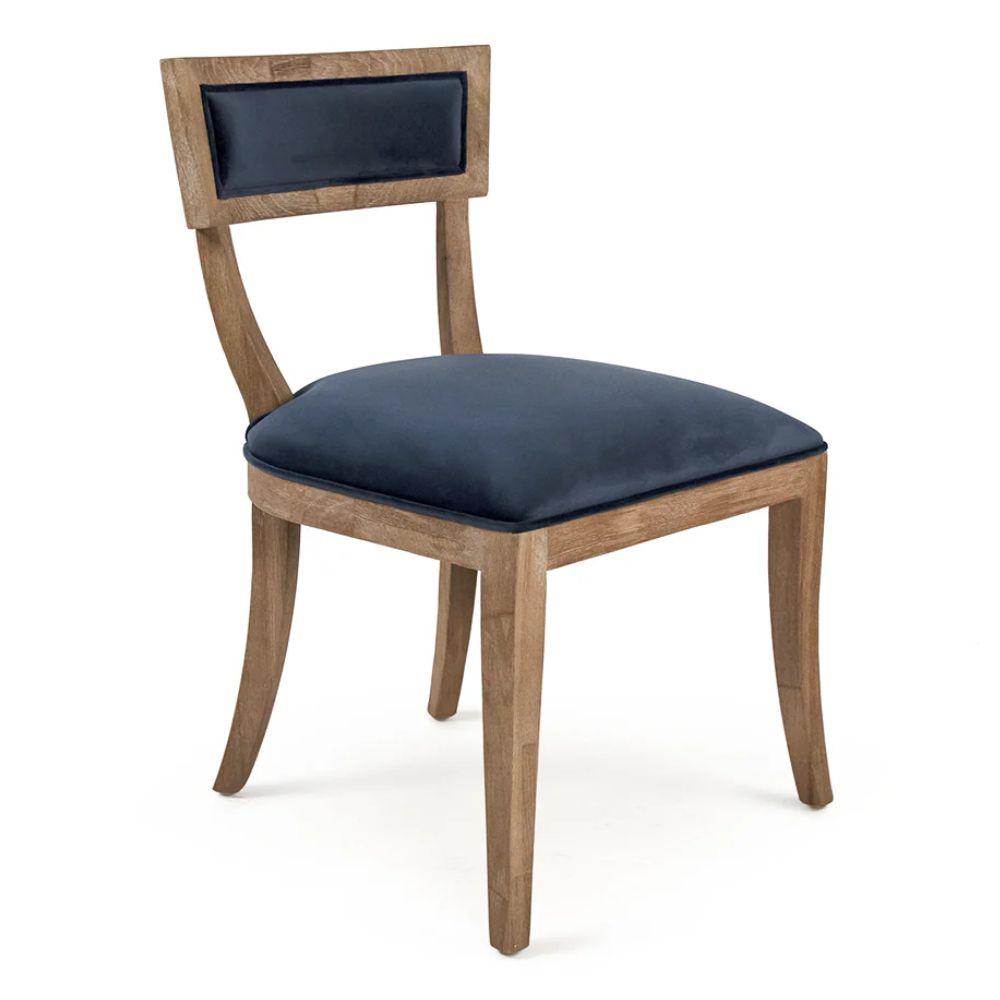Blue Velvet Curved Back Chairs - Pair