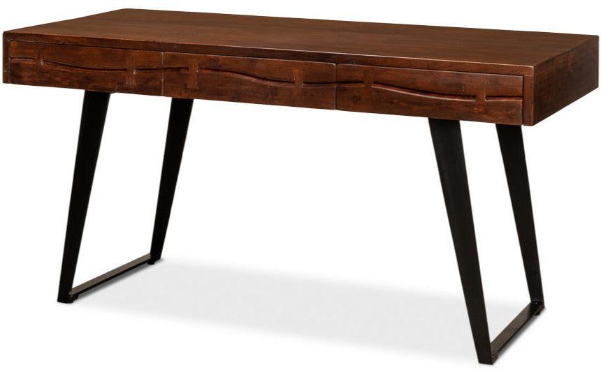 Brown Acacia & Iron Industrial Desk - Belle Escape