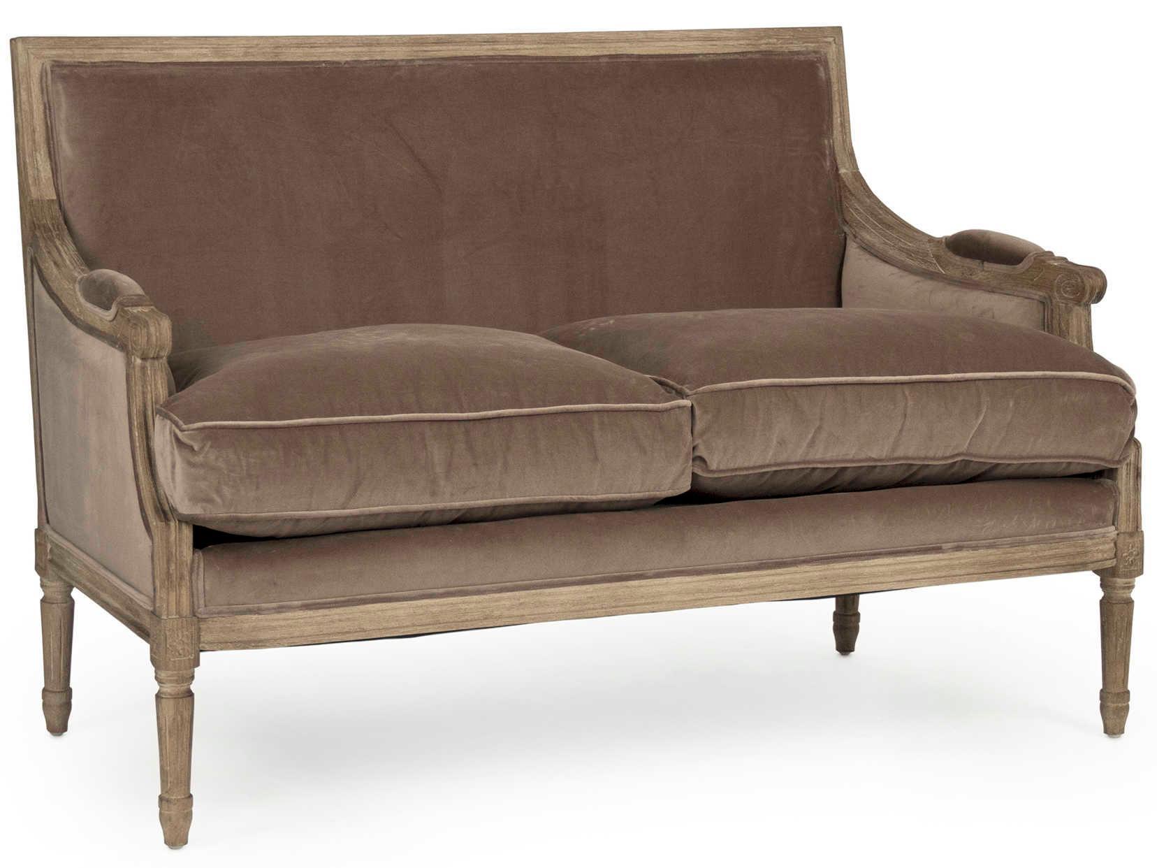 Brown Velvet French Louis Settee - Belle Escape