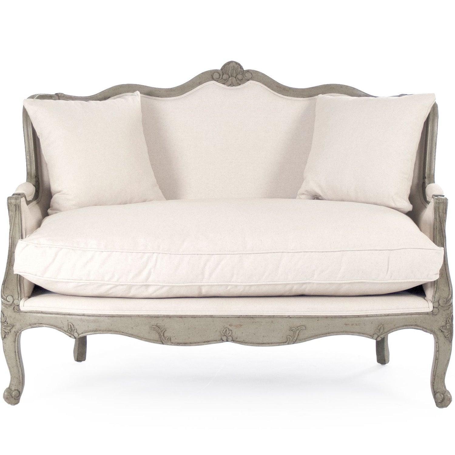 Burlap and Linen French Settee - Belle Escape