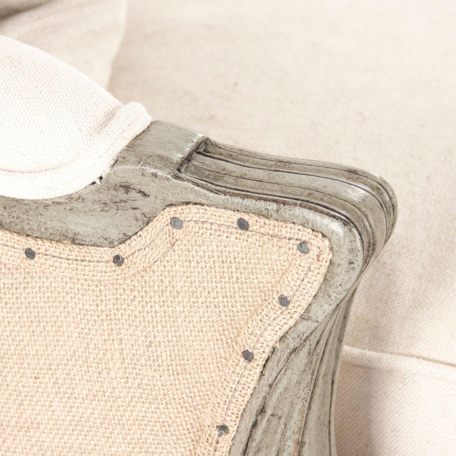 Burlap and Linen French Settee - Belle Escape