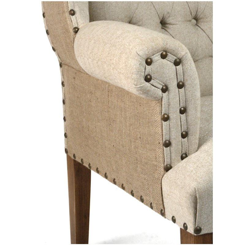 Burlap and Linen Tufted Wing Chair - Belle Escape