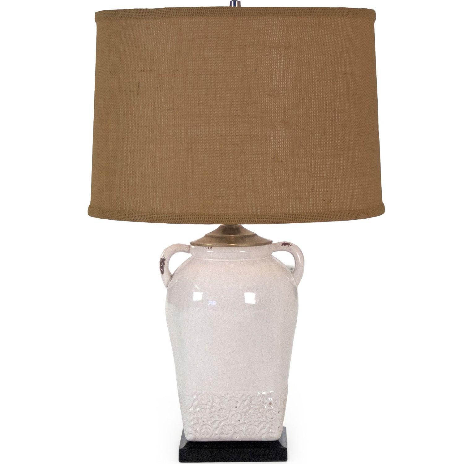 Burlap Shade White Urn Lamp - Belle Escape