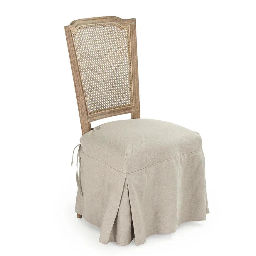 French country cane back chair with linen slipcover, shabby chic farmhouse dining seating