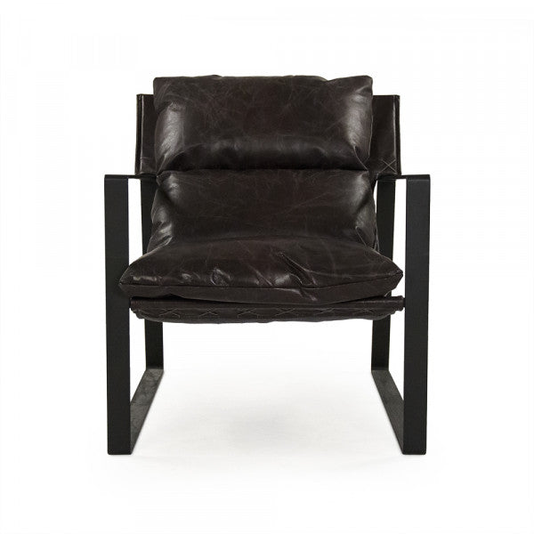Modern Black Leather Sling Chair