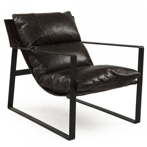 Modern Black Leather Sling Chair