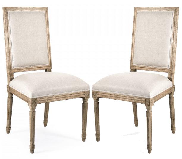 Classic Louis Natural Linen Side Chairs - Pair - Belle Escape