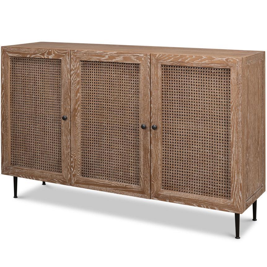 Coastal Brown Oak 3-Door Sideboard - Belle Escape